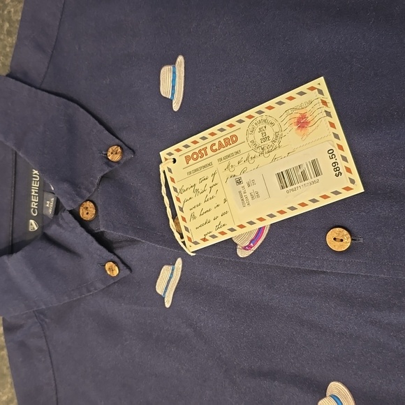 Cremieux Blue Hat Motif Mens long sleeve shirt Fedora New M St Barts Cruise Hot - Picture 1 of 8